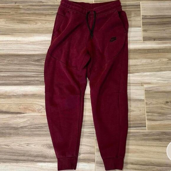 Nike Tech Fleece Men's Burgundy and Red Joggers